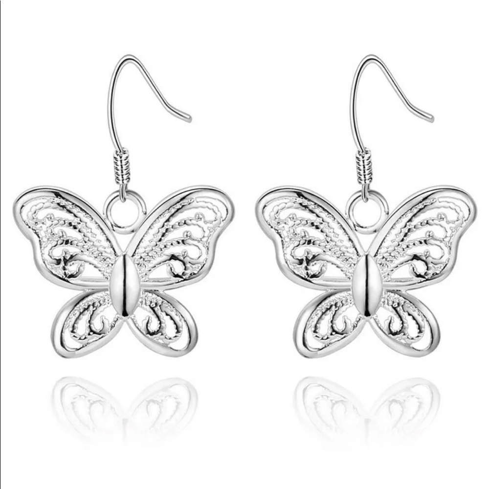 💖 Sterling Silver Butterfly Earrings NEW - Picture 2 of 3